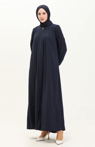 Medina Silk Pleated Abaya 3024-01 Dark Blue 3024-01