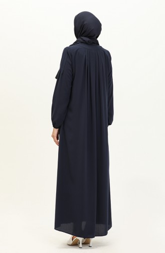 Abaya en Soie de Medine 3024-01 Bleu Marine  3024-01