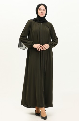 Medina Silk Pleated Abaya 3024-02 Khaki 3024-02