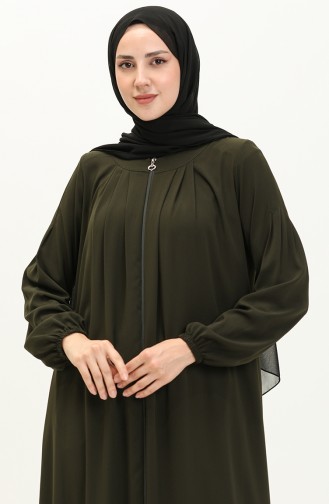 Medina Seide plissiert Abaya 3024-02 Khaki 3024-02