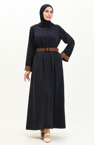 Medina Silk Belted Abaya 24Y9022-02 Dark Blue 24Y9022-02