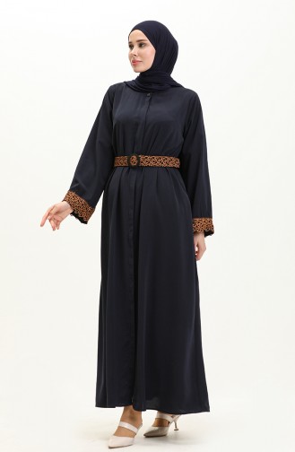 Medina Silk Belted Abaya 24Y9022-02 Dark Blue 24Y9022-02