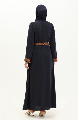 Medina Silk Belted Abaya 24Y9022-02 Dark Blue 24Y9022-02