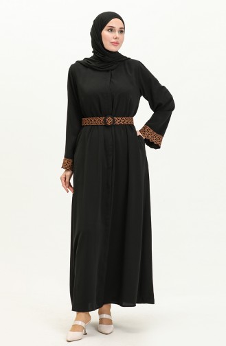 Abaya à Ceinture en Soie Médina 24Y9022-03 Noir 24Y9022-03