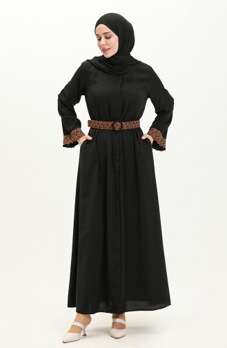 Abaya à Ceinture en Soie Médina 24Y9022-03 Noir 24Y9022-03