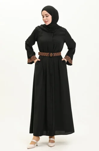 Abaya à Ceinture en Soie Médina 24Y9022-03 Noir 24Y9022-03