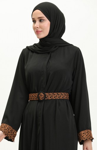 Abaya à Ceinture en Soie Médina 24Y9022-03 Noir 24Y9022-03