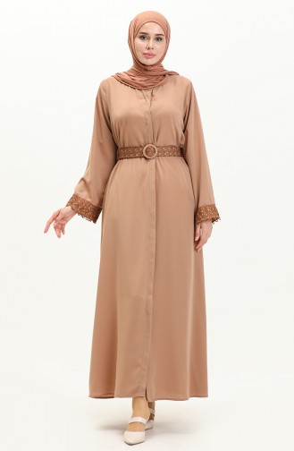 Abaya à Ceinture en Soie Médina 24Y9022-04 Café au Lait 24Y9022-04