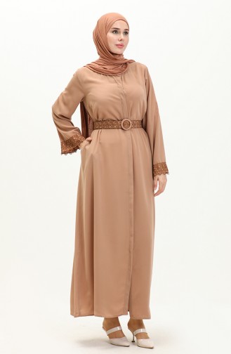 Abaya à Ceinture en Soie Médina 24Y9022-04 Café au Lait 24Y9022-04