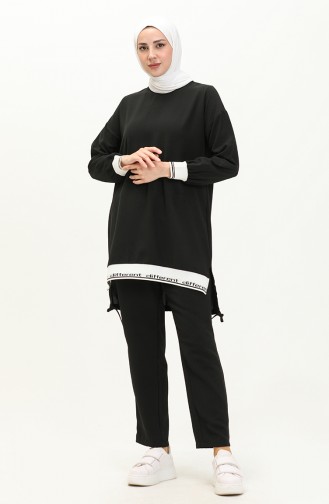 Ribana Detaylı Tunik Pantolon İkili Takım 70021-01 Siyah