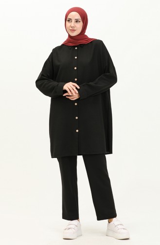 Linen Loose Fit Two Piece Suit 4427-01 Black 4427-01