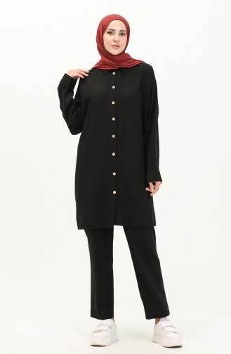 Linen Loose Fit Two Piece Suit 4427-01 Black 4427-01