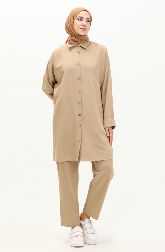 Keten Salaş Tunik Pantolon İkili Takım 4427-05 Camel