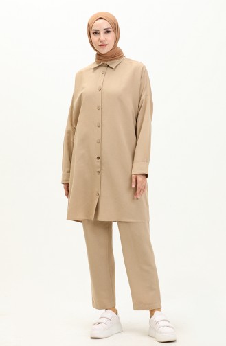 Keten Salaş Tunik Pantolon İkili Takım 4427-05 Camel