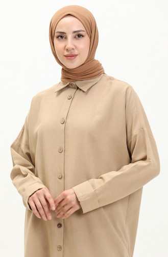 Keten Salaş Tunik Pantolon İkili Takım 4427-05 Camel