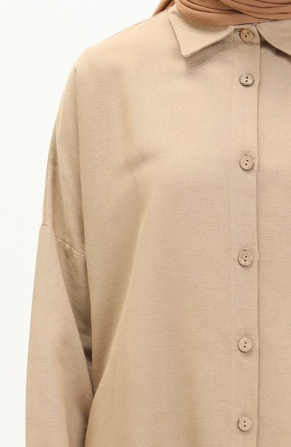 Keten Salaş Tunik Pantolon İkili Takım 4427-05 Camel