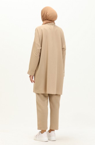 Keten Salaş Tunik Pantolon İkili Takım 4427-05 Camel