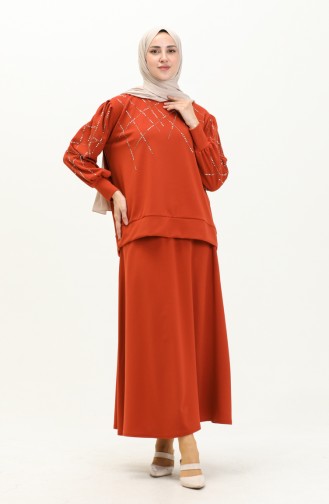 Scuba Fabric Tunic Pants Two Piece Suit 6011-01 Cinnamon Color 6011-01