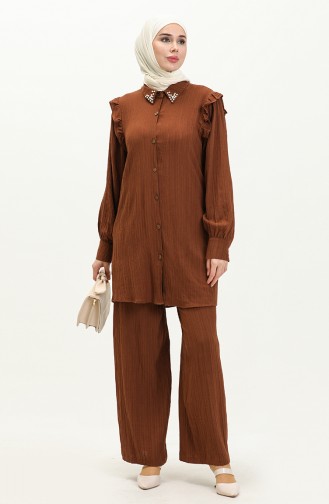 Ensemble Tunique Pantalon Détaillée Farbela 24Y8982-02 Brun 24Y8982-02