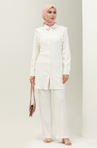 Farbela Detailed Two Piece Suit 24Y8982-05 Ecru 24Y8982-05