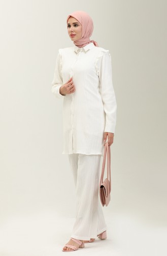 Farbela Detailed Two Piece Suit 24Y8982-05 Ecru 24Y8982-05