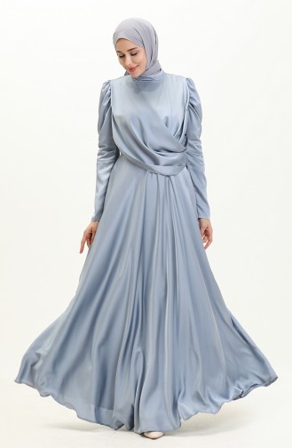 Vorne drapiertes Satin Abendkleid 6059-08 Eisblau 6059-08