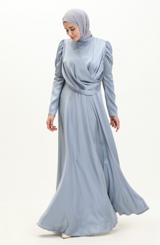 Vorne drapiertes Satin Abendkleid 6059-08 Eisblau 6059-08