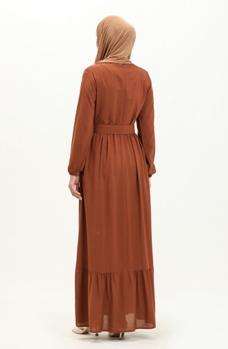 Viscose Belted Shirred Dress 2202-07 Tan 2202-07