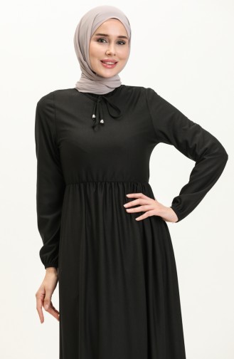 Kleid Mit Geraffter Taille 0575-02 Schwarz 0575-02