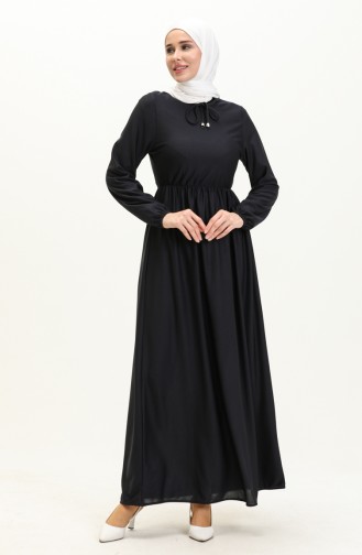 Gathered Waist Dress 0575-04 Navy Blue 0575-04