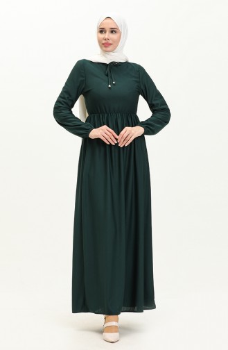Kleid Mit Geraffter Taille 0575-08 Smaragdgrün 0575-08