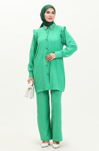 Farbela Detaylı Tunik Pantolon İkili Takım 24Y8982-03 Yeşil