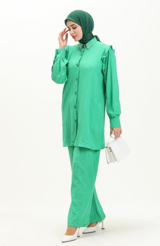 Farbela Detaylı Tunik Pantolon İkili Takım 24Y8982-03 Yeşil