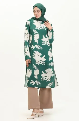 Ensemble Pantalon Tunique à Motifs 0079-02 Vert Emeraude 0079-02