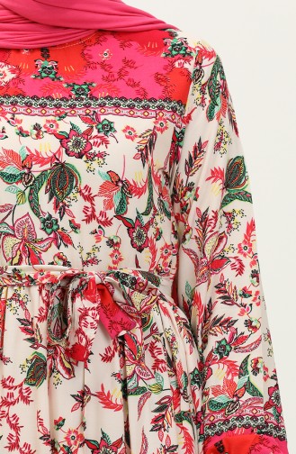 Floral Print Cotton Dress 0070-01 Cream Fuchsia 0070-01