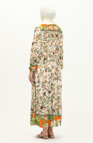 Kleid aus Baumwolle mit Blumenmuster 0070-04 Creme-Khaki 0070-04