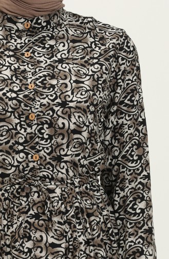 Gemustertes Kleid mit Kordelzug 0072-05 Schwarz 0072-05