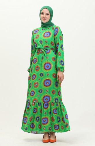 Gemustertes Kleid mit Gürtel aus Viskose 0076-02 Grün 0076-02