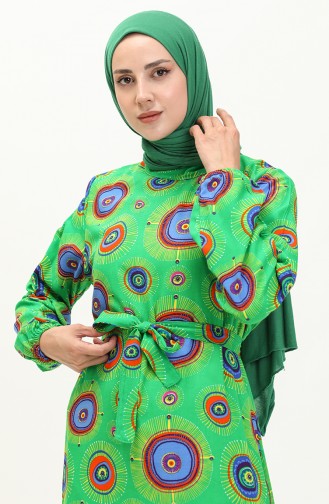 Gemustertes Kleid mit Gürtel aus Viskose 0076-02 Grün 0076-02
