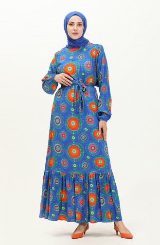 Robe Viscose à Motifs 0076-05 Bleu Roi 0076-05