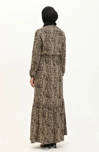 Leopar Desenli Viskon Elbise 0078-01 Siyah Vizon