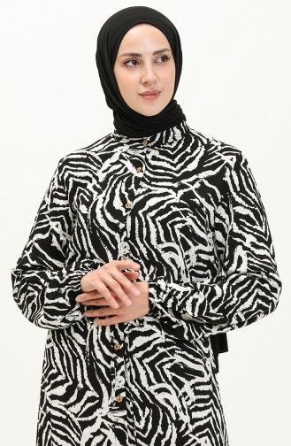 Zebra Desenli Viskon Elbise 0078A-01 Siyah Beyaz