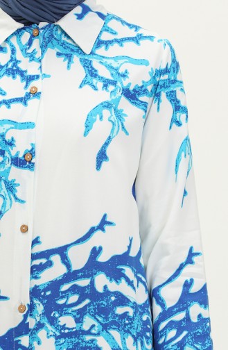 Pamuklu Desenli Uzun Tunik 0069-01 Beyaz