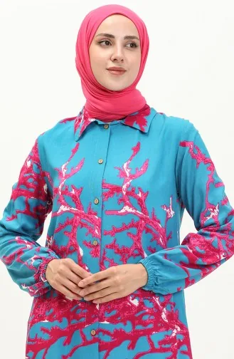 Pamuklu Desenli Uzun Tunik 0069-D-02 Mavi