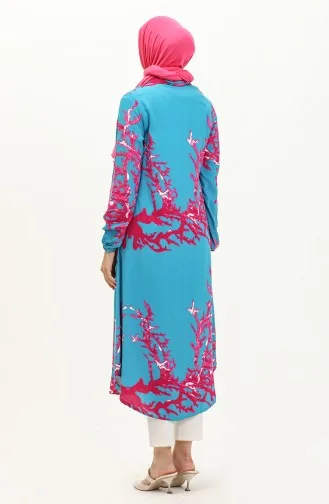 Pamuklu Desenli Uzun Tunik 0069-D-02 Mavi