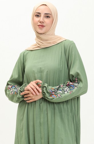 Pliseli Nakışlı Tunik Pantolon İkili Takım 1036-02 Çağla Yeşili 1036-02