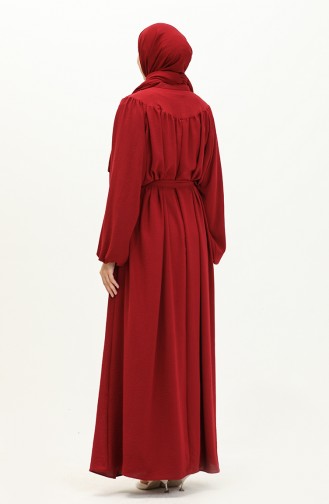 Perlenbesetztes Kleid mit Gürtel 1022-02 Burgunderrot 1022-02