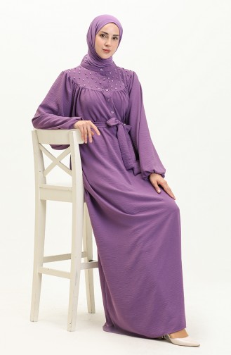Perlenbesetztes Kleid mit Gürtel 1022-03 Lila 1022-03