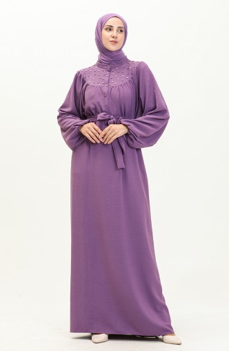 Perlenbesetztes Kleid mit Gürtel 1022-03 Lila 1022-03