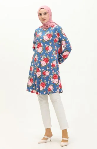 Patterned Elastic Sleeve Tunic 8628-01 Petrol 8628-01